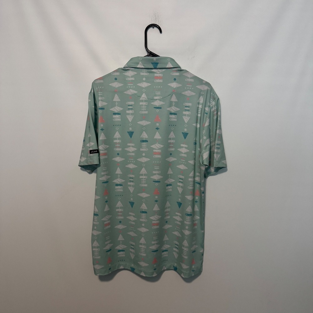 Bad Birdie Polo Shirt Mens Large Green Geometric AOP Performance Golf Stretch - Picture 7 of 9
